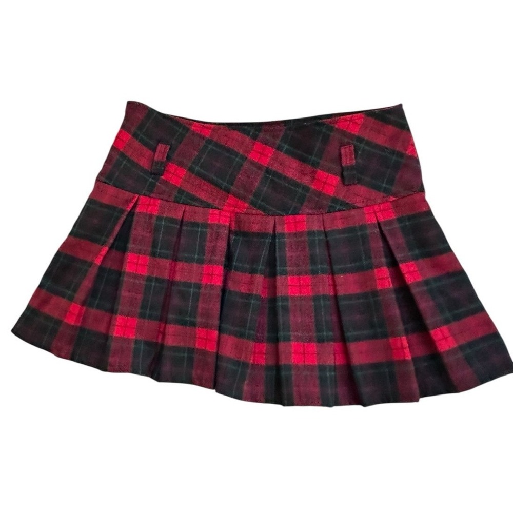 MZG Red Black Tartan Plaid Pleated Mini Skirt Large No‎ Belt Punk EMO Rock Goth